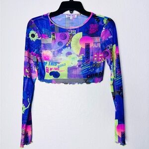 Elsie Fred Mesh Top Size Small Top Glitch Art Festival Party Crop